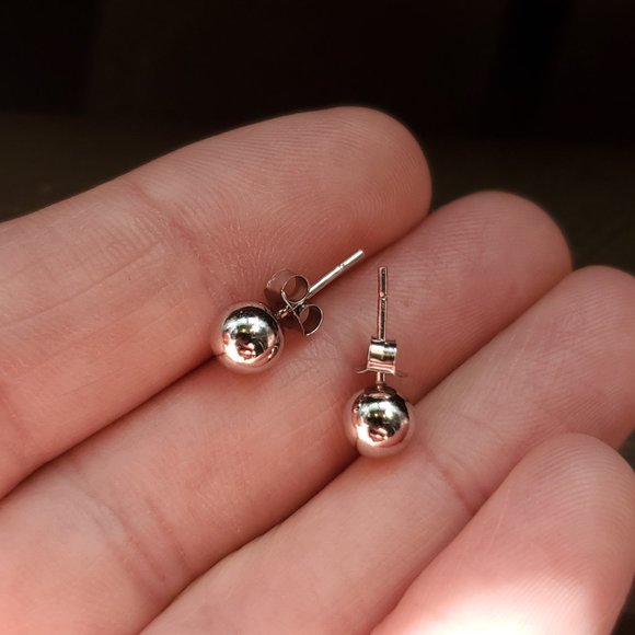 Sterling Silver Simple Round Orb Stud Earrings - Picture 3 of 6